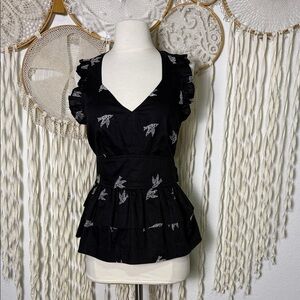 Anthropologie | Girls From Savoy Sparrow Embroidered Halter Top Blouse Size 6